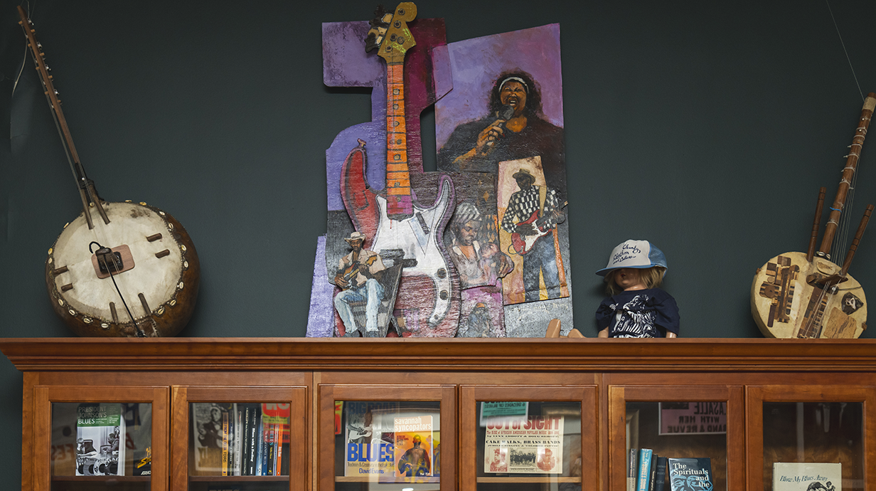 A cabinet in the Blues Archive in J.D. Williams Library