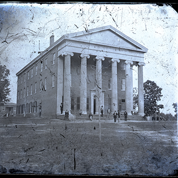 Glass plate negatives from 1860 show the Lyceum Building, old Steward's Hall in the background