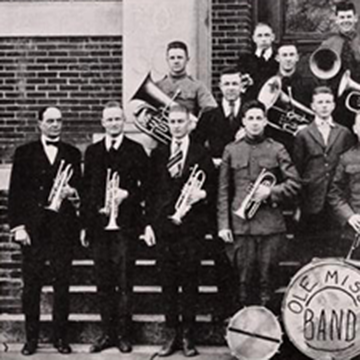 Chandler Worley on trumpet (left) and the Ole Miss Band, featured on page 134 of "The Ole Miss" 1918.