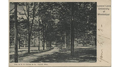 1912 Postcard with an Image of Lovers' Lane on University of Mississippi campus