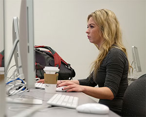Distance learner working at computer